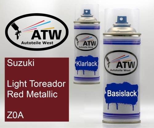 Suzuki, Light Toreador Red Metallic, Z0A: 400ml Sprühdose + 400ml Klarlack - Set, von ATW Autoteile West.